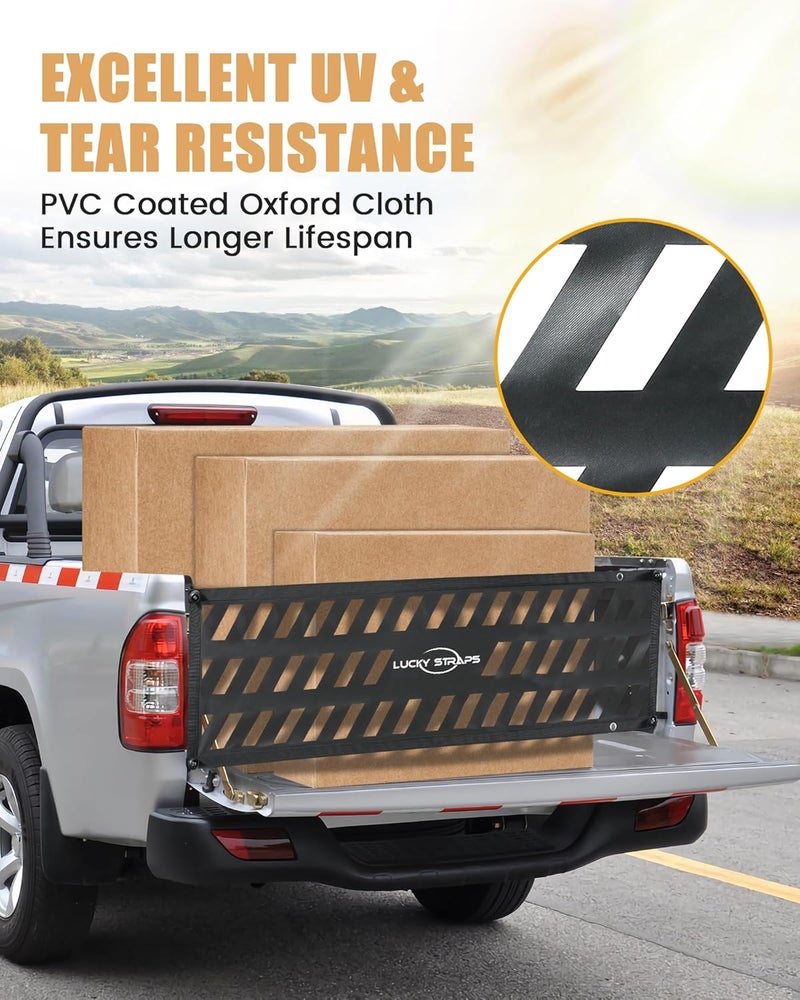LuckyStraps Lucky Straps Tailgate Net for Pickup Truck Bed, 60'' x 18'' Heavy Duty Cargo Netting for Full Size Truck, Easy-to-use Mesh for Chevrolet, Ford, Toyota, GMC, Jeep (Black) - Image 3